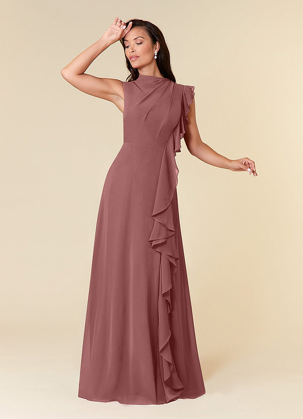Azazie Narine Mother of the Brides Dresses Desert Rose A-Line High Neckline Pleated Chiffon Dress image1