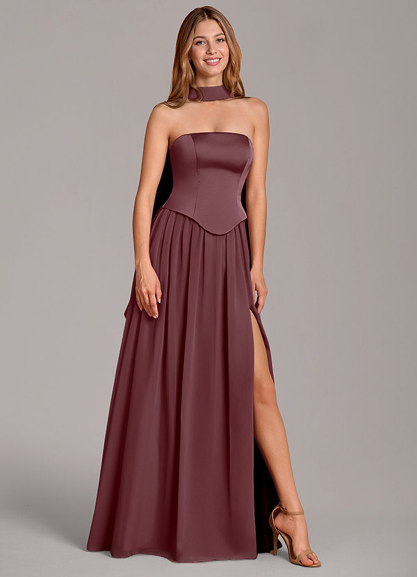 Azazie Cadence Suknie dla druhen Linia A Gorset Satyna elastyczna Do ziemi Sukienka image1