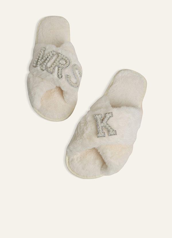 front Fuzzy Pearl Bride Slippers