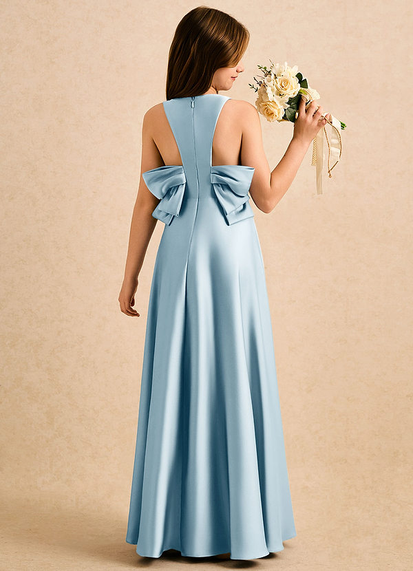 Azazie Nisha Girls Formal Sukienki dla dziewczynek sypiących kwiaty Linia A Pofałdowany Satyna elastyczna Długość podłogi Sukienka image1