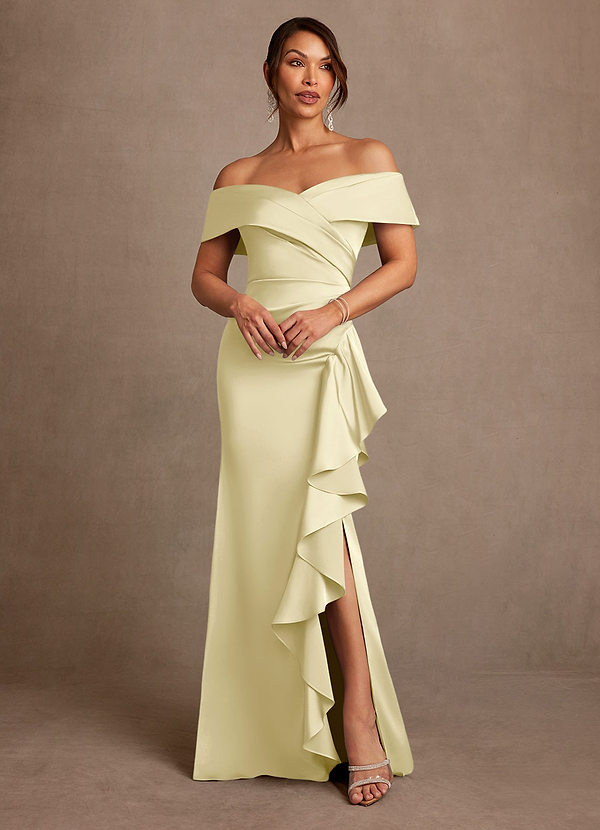 Azazie Kirsty Vestidos de Madre de la Novia Vestido de Sorbete De Limón de Satén Elástico de Corte Recto con Vestidos sin tirantes image1