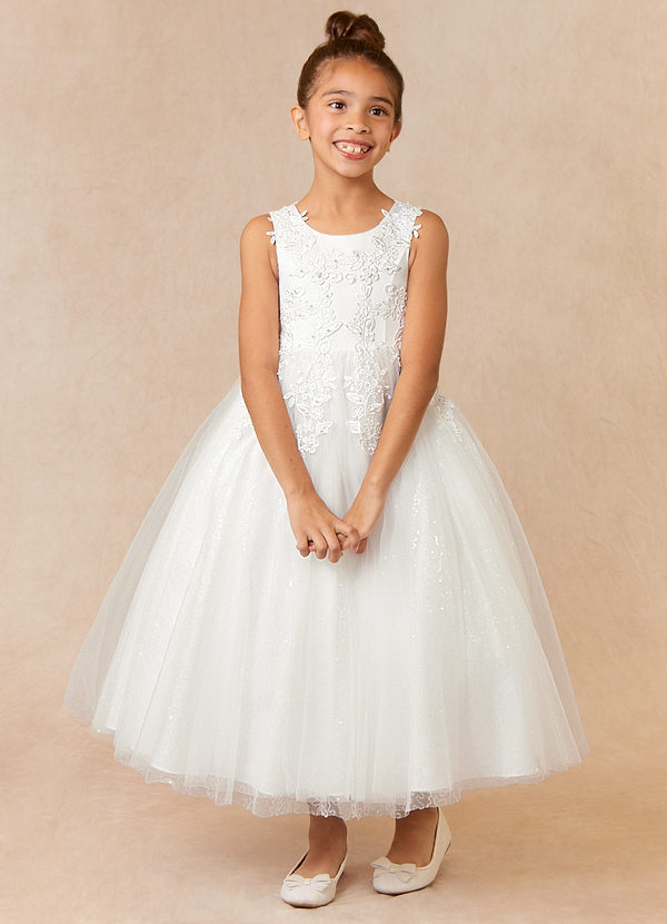 Azazie Pippi Flower Girl Dresses Ball-Gown Lace Tulle Ankle-Length Dress image1
