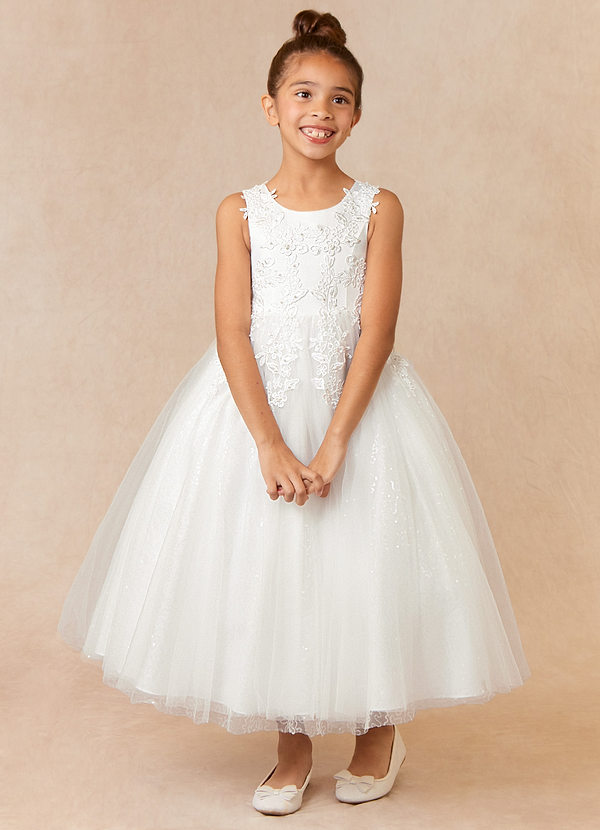 Azazie Pippi Flower Girl Dresses Diamond White Ball-Gown Lace Tulle Dress image1