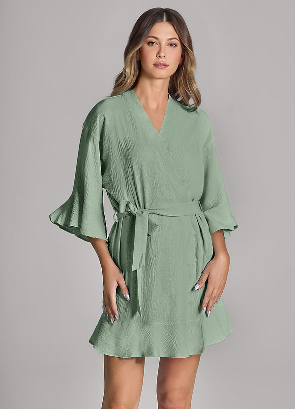 front Dusty Sage Ruffled Cloud-Soft Robe