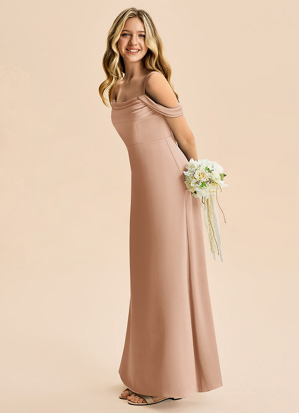 Azazie Lettie Junior A-Linie Schulterfrei Stretch-Satin Kleid Englisches Rosa image1