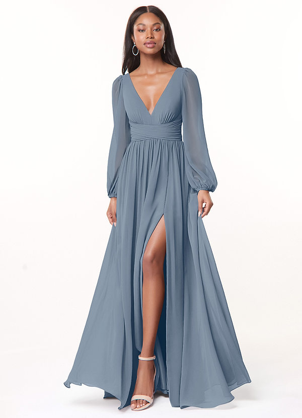 Azazie Norah Brautjungfernkleider A-Linie Lange Ärmel mit V-Ausschnitt Chiffon Kleid Zwielichtviolett image1