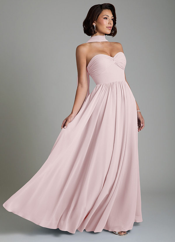 Azazie Petra Bridesmaid Dresses Blushing Pink A-Line Corset Chiffon Dress image1