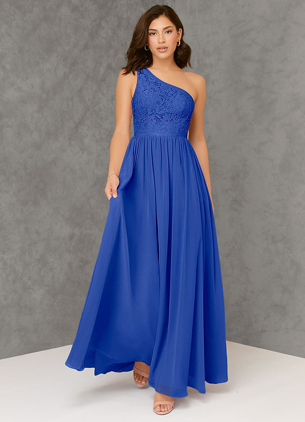 Azazie Crosby Bridesmaid Dresses A-Line Lace Chiffon Floor-Length Dress image1