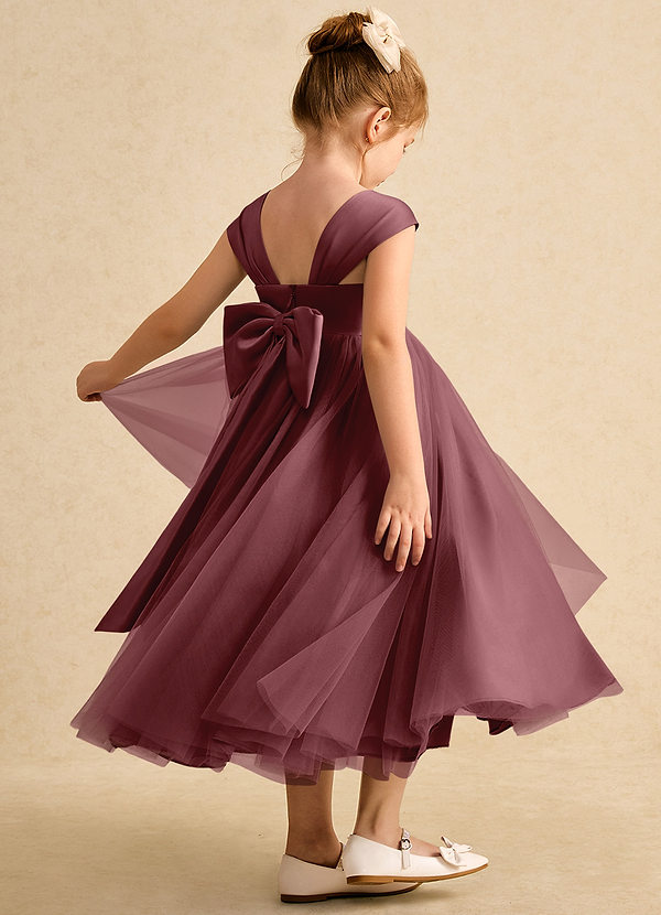 Azazie Chickadee Abiti da Ragazza di Fiori Abito Principessa in Raso Opaco Scollo a Cuore Rosa Del Deserto image1