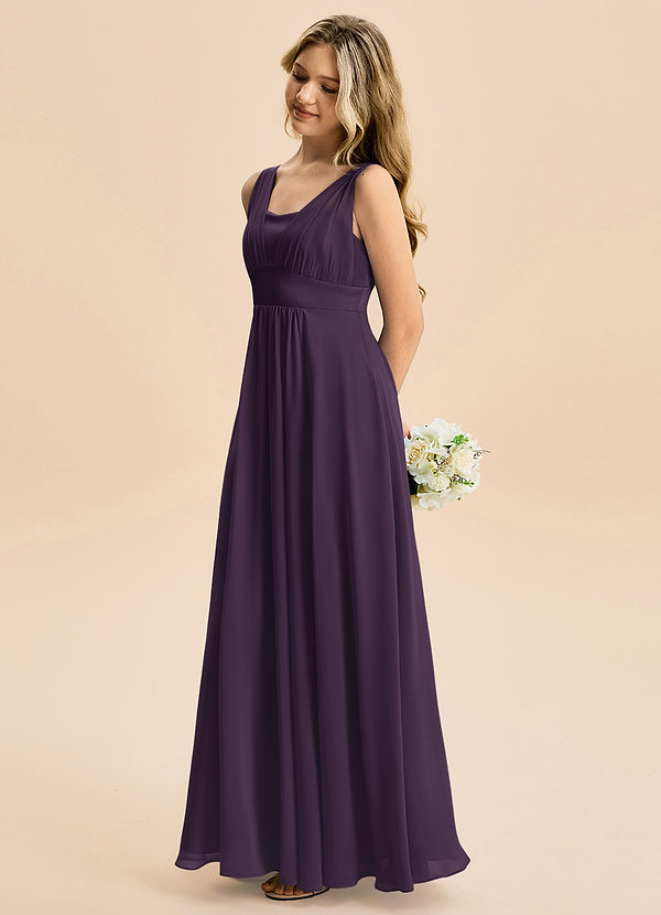 Azazie Odette Junior Vestido de Ciruela de Gasa de Corte en A con Escote de Corazón image1