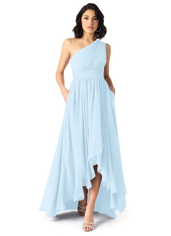 Azazie Mathilda Bridesmaid Dresses Sky Blue A-Line One Shoulder Chiffon Dress image1