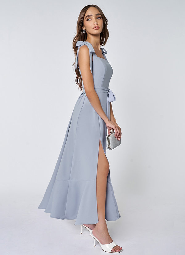 front Love Of Romance French Blue Tie-Straps Ruffled Midi Dress
