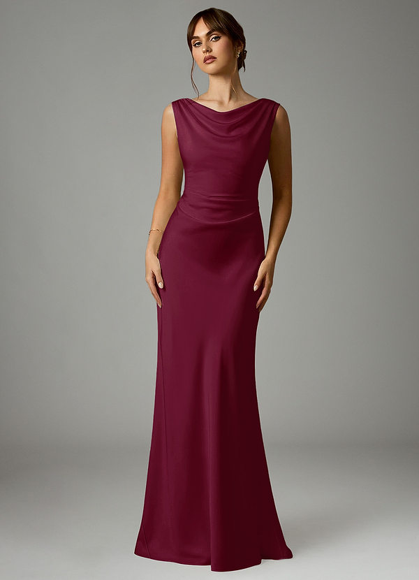 Azazie Kieryn Bridesmaid Dresses Mulberry Mermaid Pleated Stretch Satin Dress image1