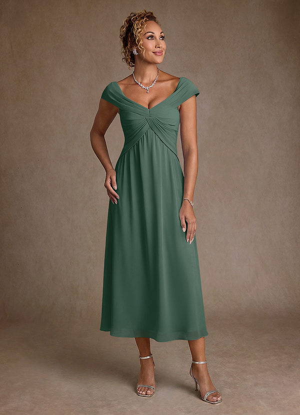 Azazie Mirta Brautmutterkleider A-Linie Plissee Blumen-Burnout Kleid Seemoos image1