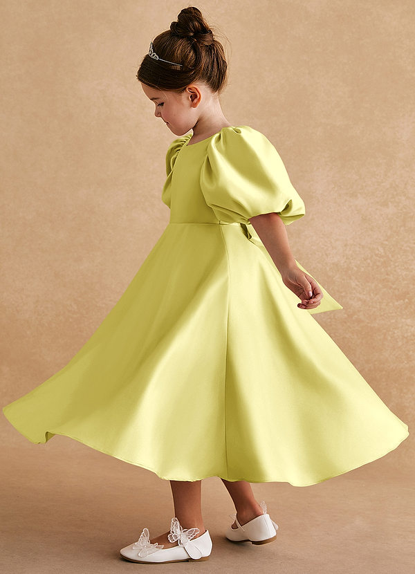 Azazie Sugarplum Flower Girl Dresses Lemon Sorbet A-Line with Sleeves Matte Satin Dress image1
