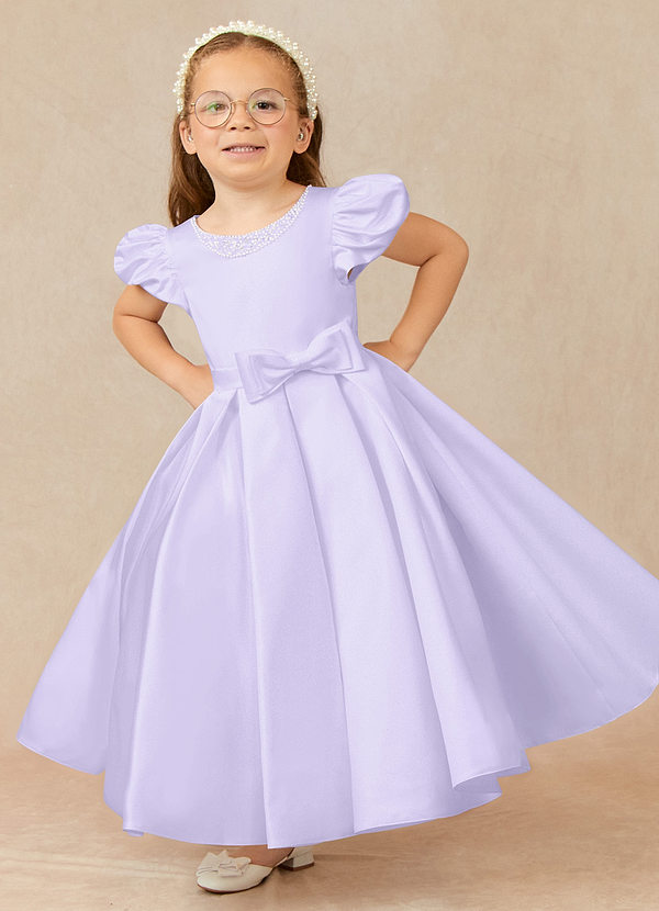 Azazie Jewel Flower Girl Dresses Lilac Ball-Gown Pleated Matte Satin Dress image1