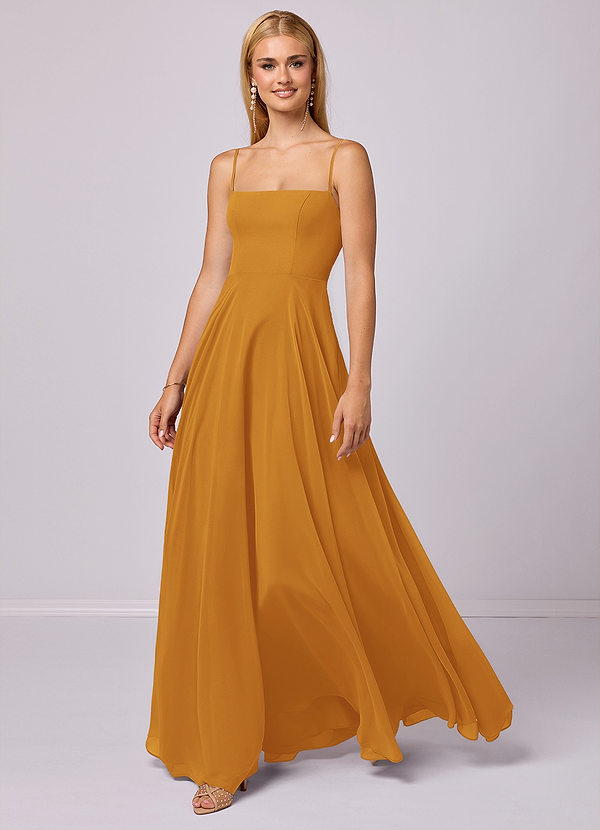Barbie ♥ Azazie Brautjungfernkleider A-Linie Chiffon Kleid Butterscotch image1