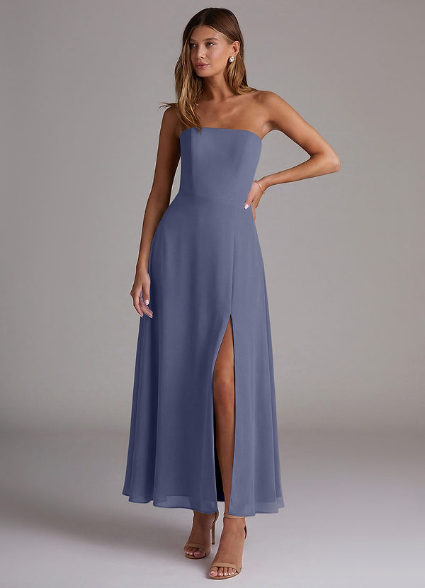 Azazie Wren Bridesmaid Dresses Vestido Tormentoso de Chiffon de Linha A com Sem alças image1