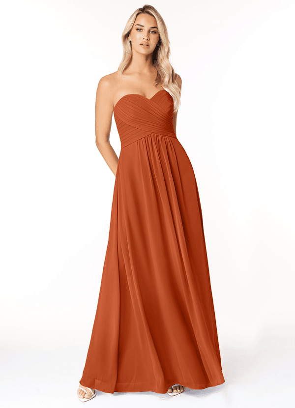 Azazie Yazmin Bridesmaid Dresses Burnt Orange A-Line Sweetheart Neckline Chiffon Convertible Dress image1