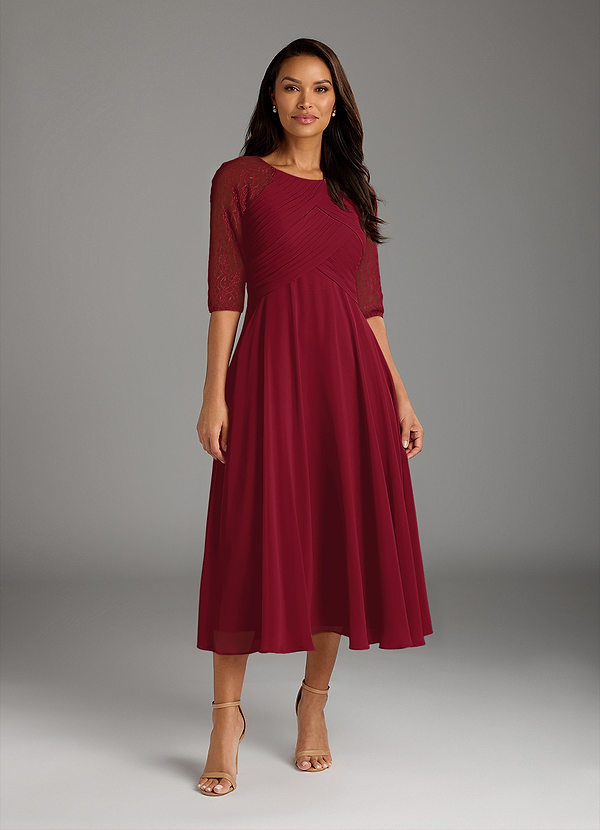 Azazie Dorothea Mother of the Brides Dresses Burgundy A-Line Scoop lace Chiffon Dress image1