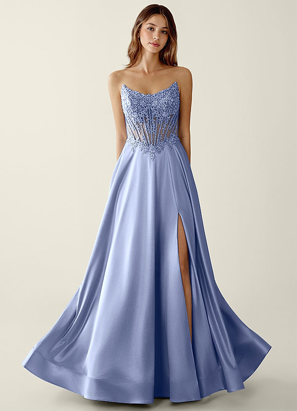 Zuri Ijs Satijnen wikkelcorset A-lijn galajurk image1