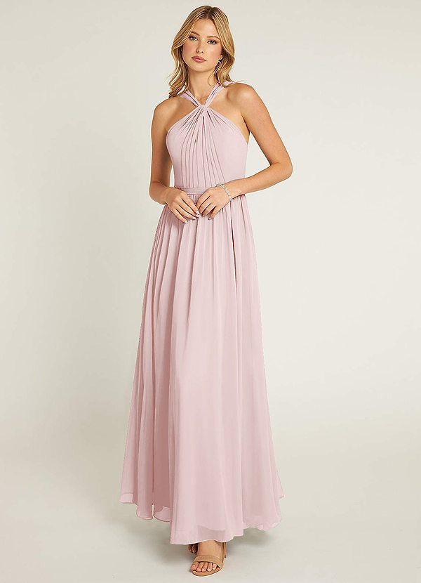 Azazie Jacey Bridesmaid Dresses Blushing Pink A-Line Pleated Chiffon Dress image1