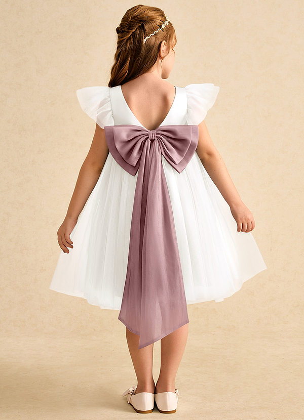 Azazie Munchkin Flower Girl Dresses Ivory Dusty Rose A-Line Bow Tulle Dress image1