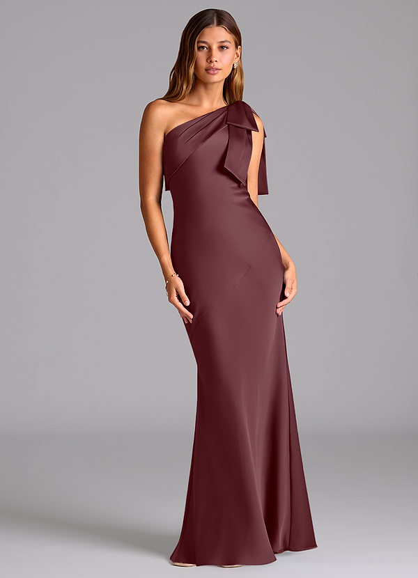 Azazie Yuanna Bridesmaid Dresses Sangria Mermaid One Shoulder Stretch Satin Dress image1