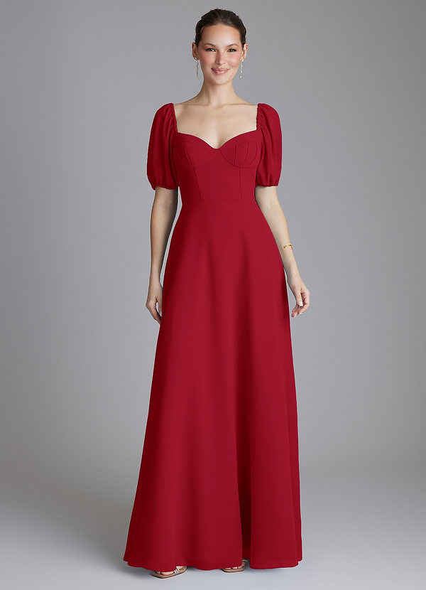 Azazie Fatima Bridesmaid Dresses Scarlet A-Line with Pockets Chiffon Dress image1