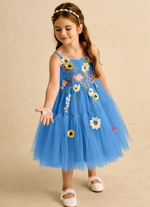 Azazie Osea Blumenkinder Kleider Ballkleid Plissee Tüll Kleid Blauhäher image1