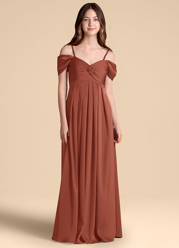 Azazie Kaitlynn Junior Abito A-Line in Raso Elasticizzato a Spalla Scoperta Auburn image1