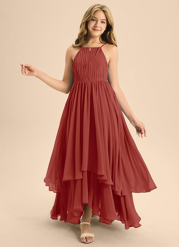 Azazie Elliora Junior Terracotta A-Line Pleated Chiffon Dress image1