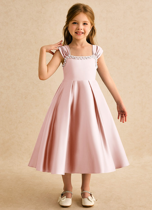 Azazie Yosemite Bloemenmeisjes Jurken Baljurk Jurk van Mat Satijn Sweetheart Halslijn Blozend Roze image1