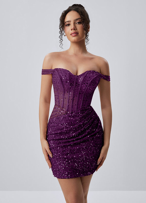 Valentinella Grape Corset Sequin Embroidery Beading Mesh Mini Dress image1