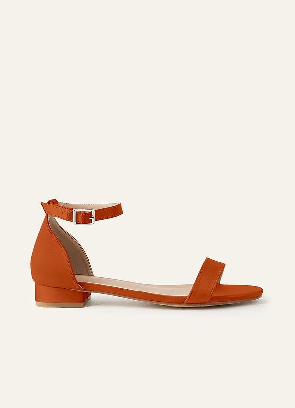 front Matching Color Matte Satin Single Strap Ankle Buckle Block Flat Sandals