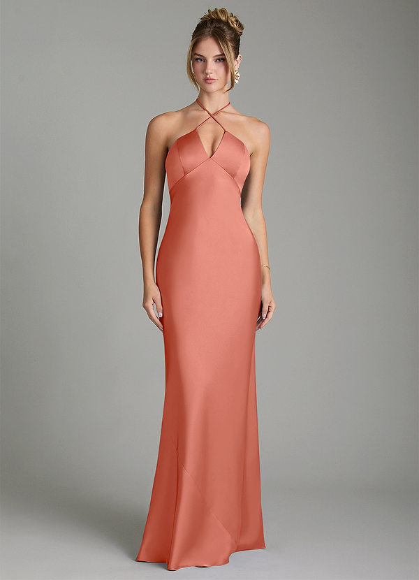 Azazie Camille Brautjungfernkleider Etui Seitliche Cut-Outs Stretch-Satin Kleid Lachsrosa image1
