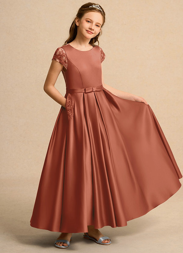 Azazie Bunny Junior Formal Bloemenmeisjes Jurken Baljurk Jurk van Kant Kastanjebruin image1