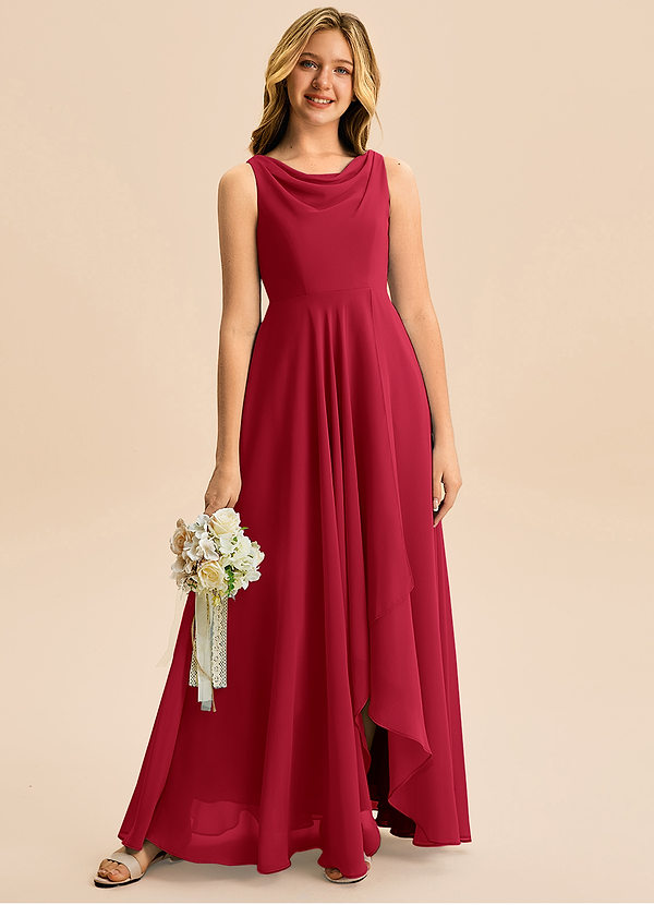 Azazie Mannie Junior Vestido de Escarlata de Gasa de Corte en A con Plisado image1