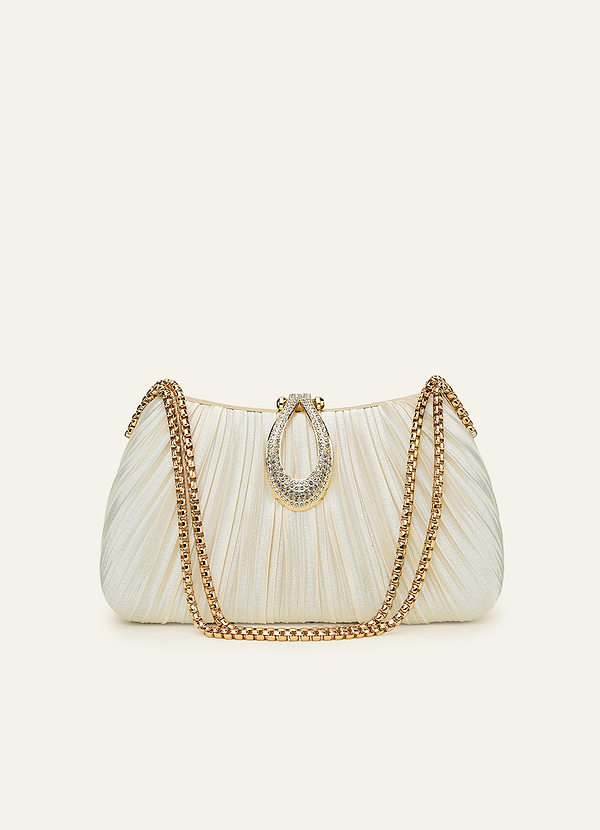 front Matching Color Crystal Buckle Pleated Satin Clutch Bag