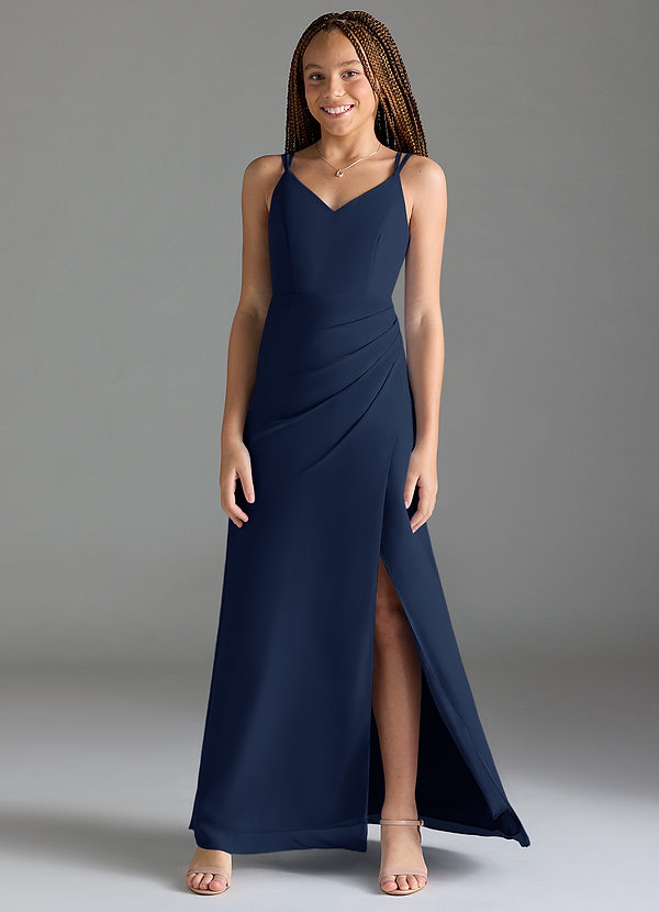 Azazie Leo Junior Meerjungfrau-Linie Plissee Chiffon Kleid Dunkelmarine image1