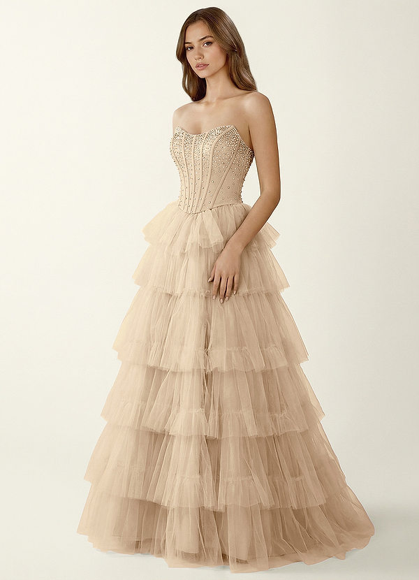 Nerida Champagne Todelt korset-perlebesat A-linje gallakjole image1