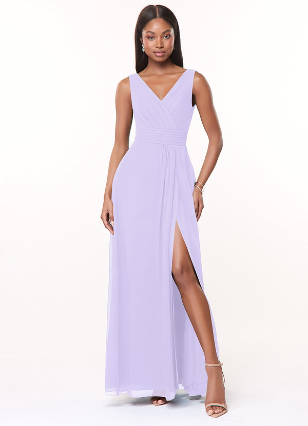 Azazie Karina Bridesmaid Dresses Lilac A-Line Pleated Chiffon Dress image1