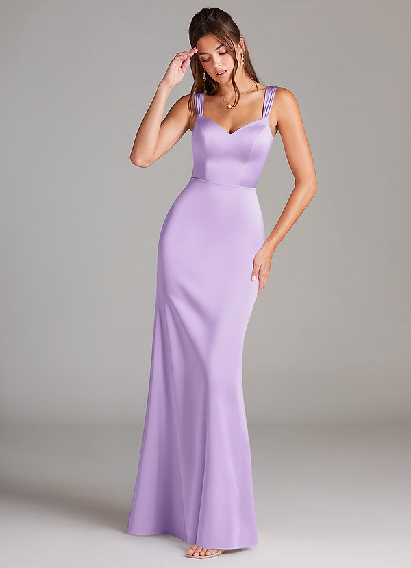 Azazie Denice Bridesmaid Dresses Lilac Sheath Pleated Stretch Satin Dress image1