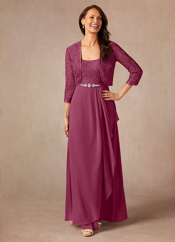 Azazie Ainsling Mother of the Brides Dresses Mulberry A-Line Square Neckline Lace Chiffon Dress image1