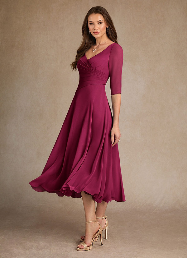 Durant Mother of the Brides Dresses Burgundy A-Line Pleated Chiffon Dress image1