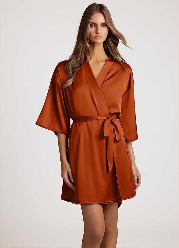 front Burnt Orange Classic Satin Robe