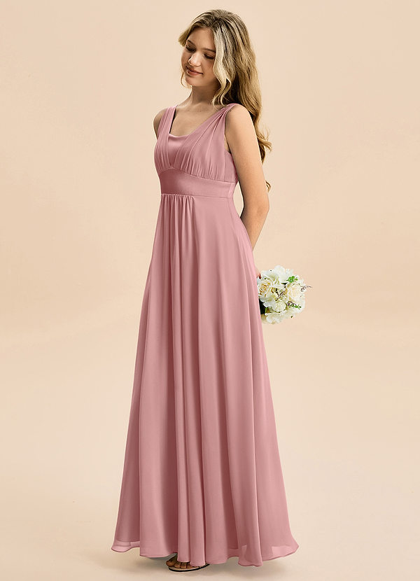 Azazie Odette Junior Vestido de Rosa Polvorienta de Gasa de Corte en A con Escote de Corazón image1