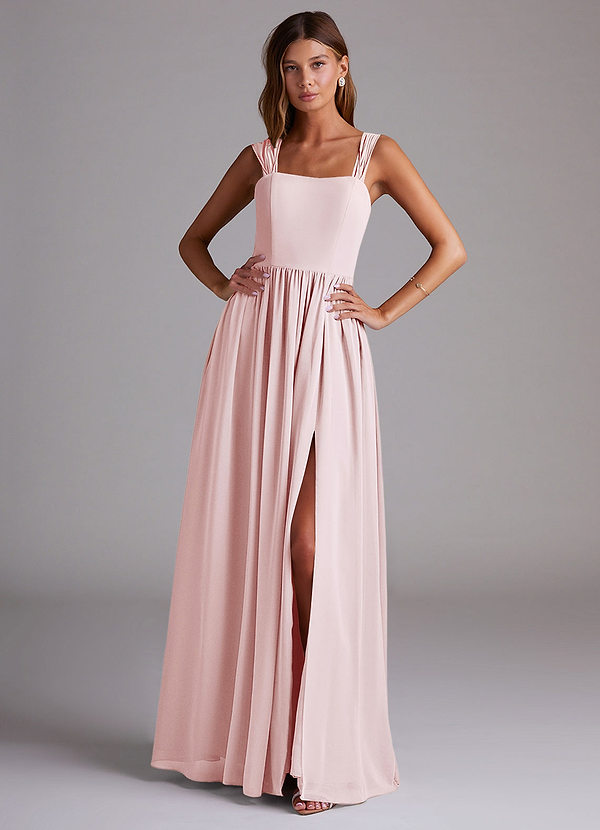 Azazie Calianna Brautjungfernkleider Wandelbar A-Linie Schulterfrei Chiffon Kleid Zartrosa image1