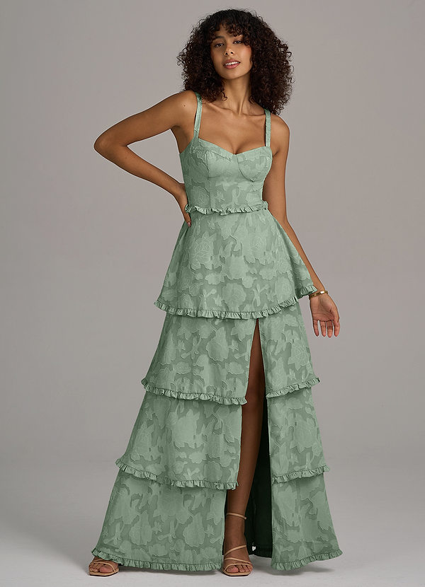 Azazie Romie Vestidos Dama de Honor Vestido de Matcha de Devorado Floral de Corte en A con Corsé image1