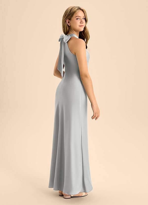 Azazie Doretta Junior Vestido Prata de Cetim elástico de Linha A com Plissado image1